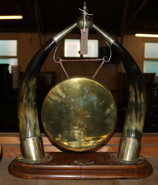 Victorian brass mounted cow horn dinner gong